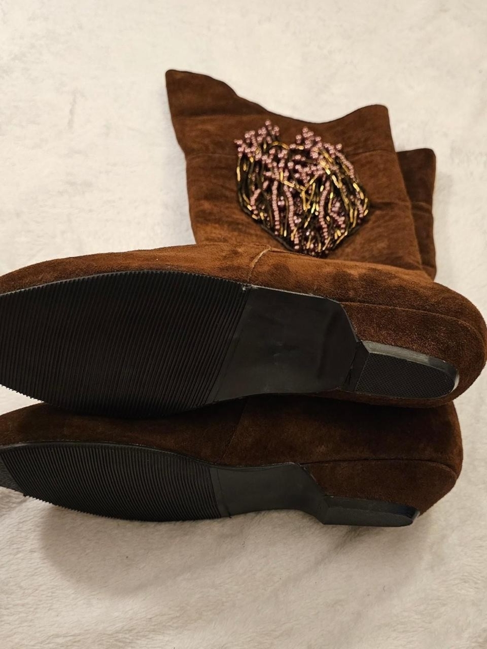 Aj Valenci Brown Suede Beaded Fringe Mid-Calf Boots - Picture 4 of 7